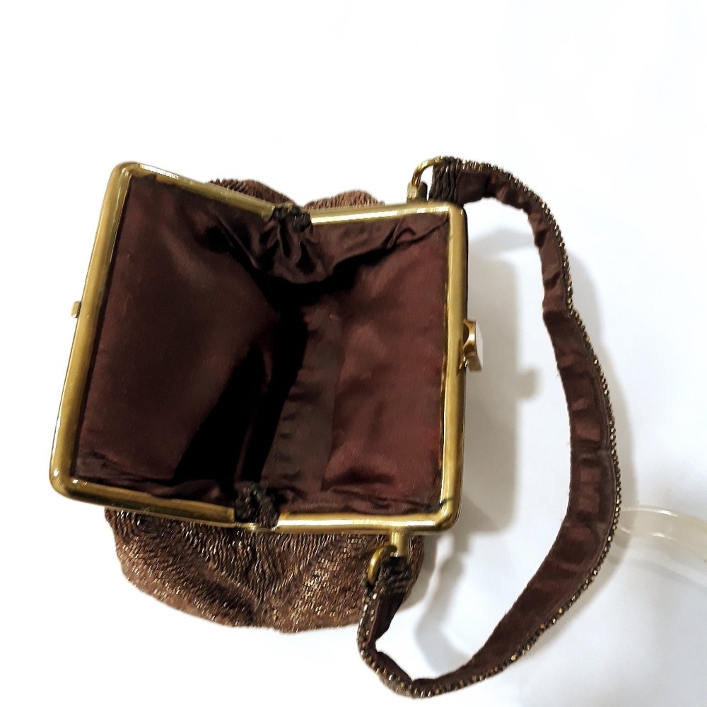 Vintage Fre-Mor Bronze Beaded Handbag Clutch Purse Brown Lined. - Picture 4 of 8